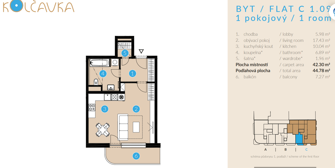 Pronájem bytu 1+kk 44 m²