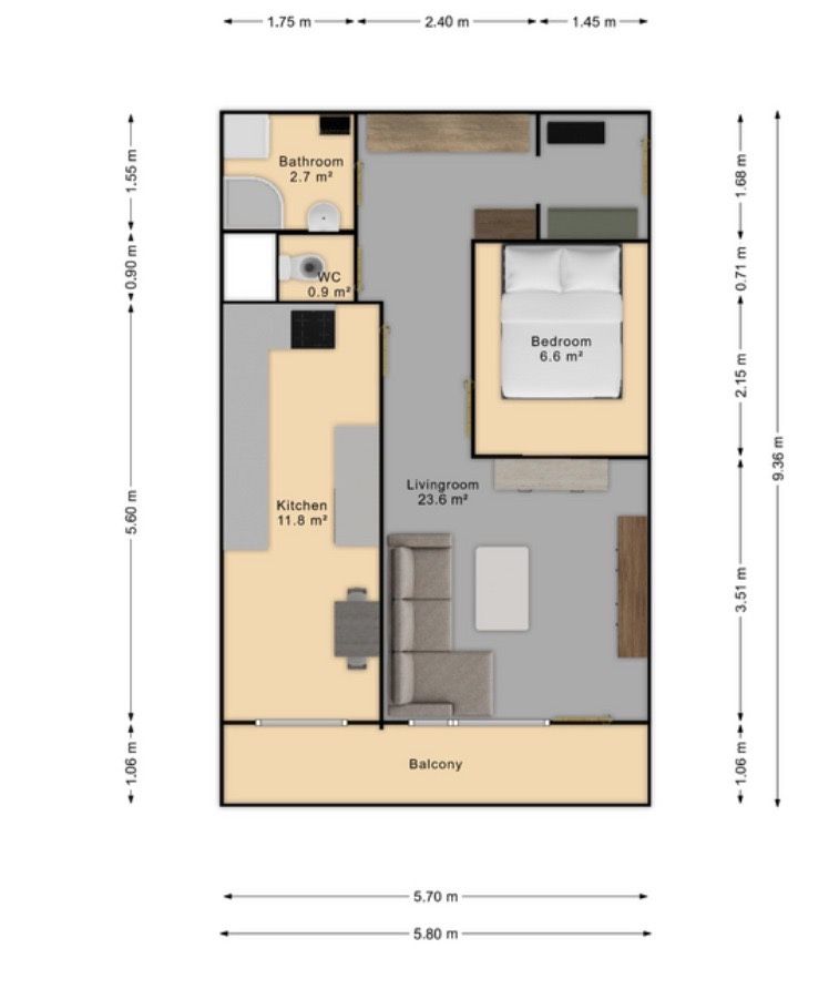 Pronájem bytu 2+kk 46 m²