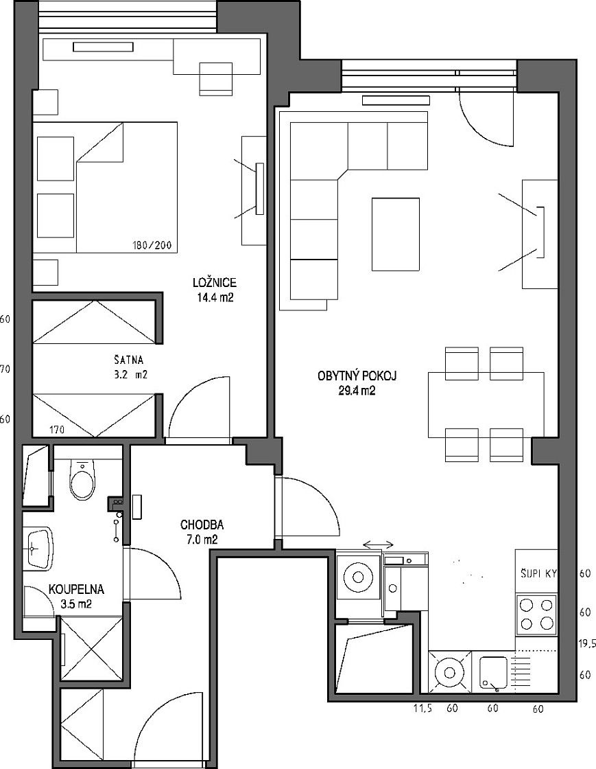 Pronájem bytu 2+kk 56 m²