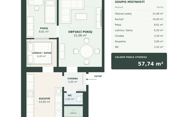 Prodej bytu 2+1, 58 m² (3 z 7)